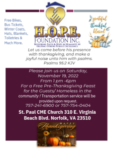 H.O.P.E. Foundation Inc Pre-Thanksgiving Dinner 2022 Norfolk VA