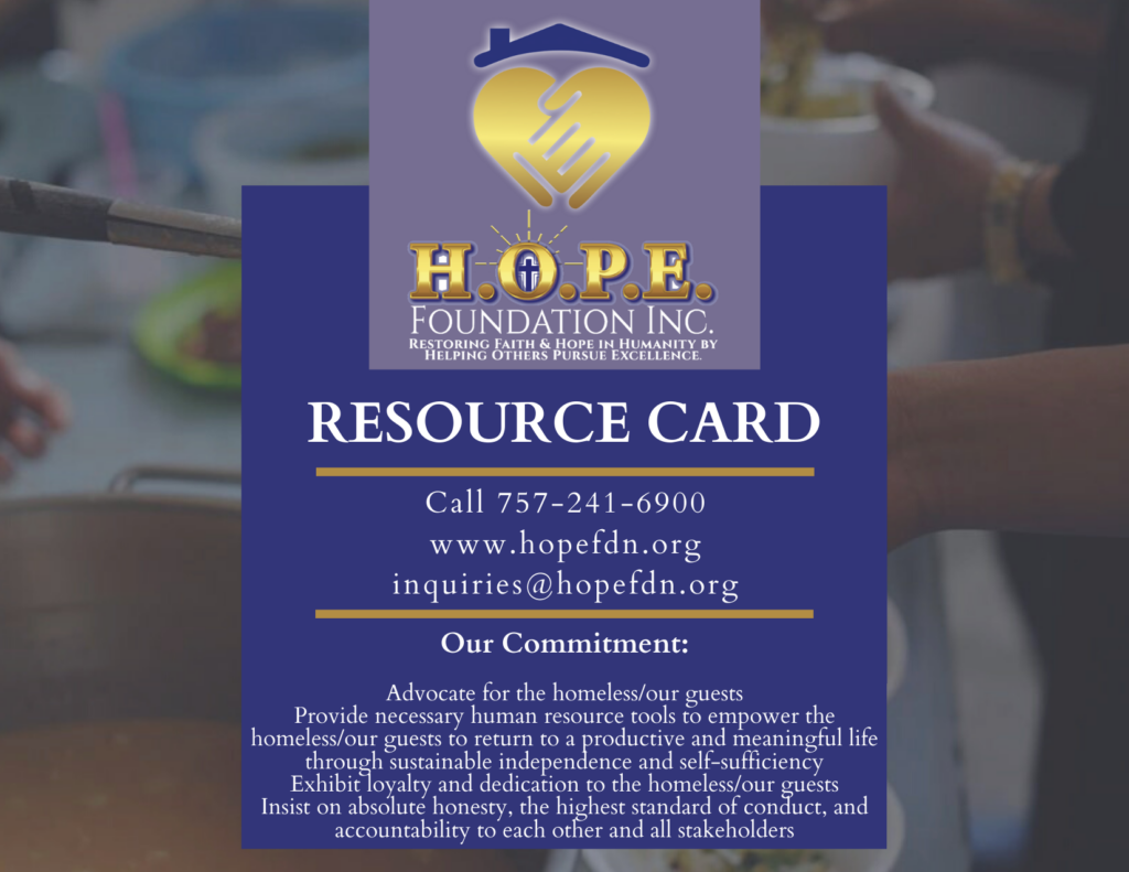 H.O.P.E. Foundation Inc Guest Resource Card