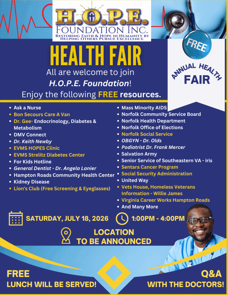 H.O.P.E. Annual Health Fair Saturday July 18 2026